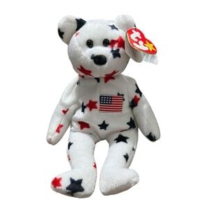 Rare Ty Beanie Baby Glory Bear USA Stars American Bear Retired Multiple Errors